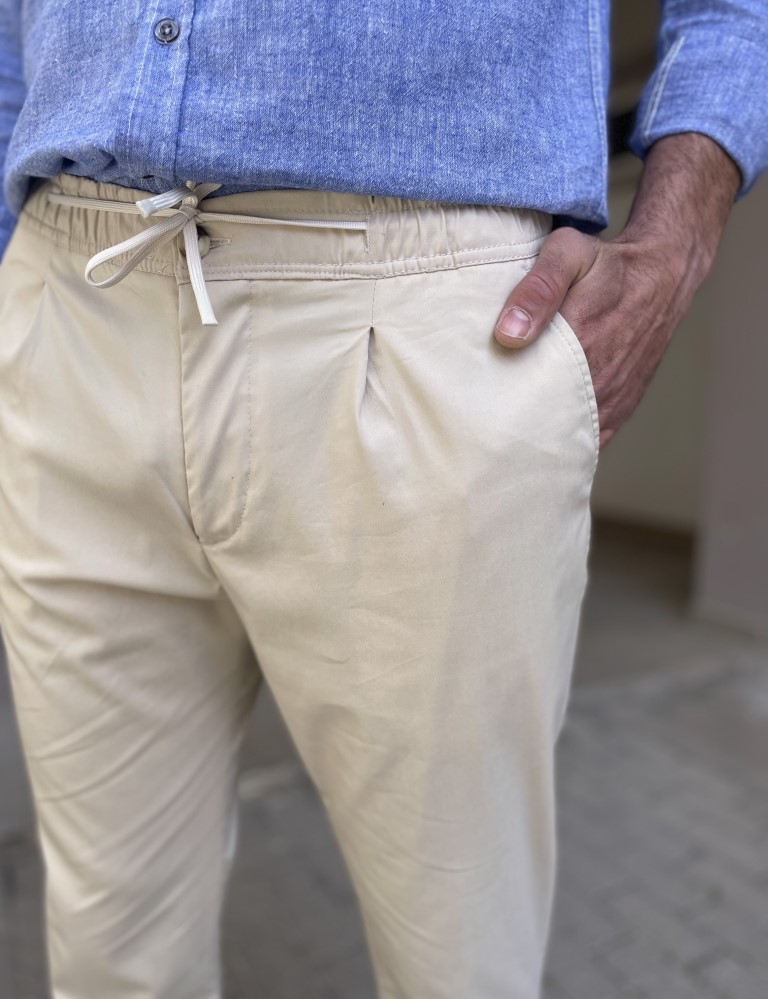 Ανδρικό μπεζ υφασμάτινο παντελόνι με πιέτα PNT5013B φωτογραφία